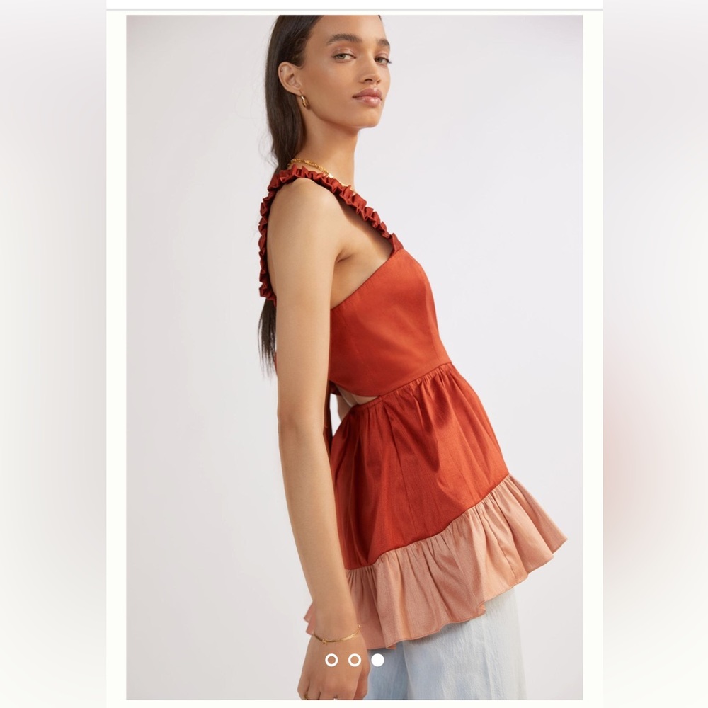 NWT $148 Savin + Babi Red Flouncy Colorblock Bow Blouse top women size Small - Picture 3 of 9